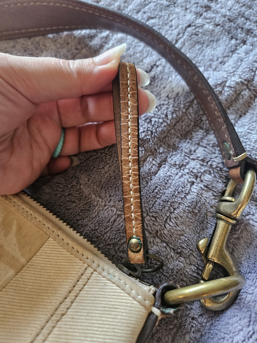 Vintage Coach Y2K Patchwork Neutral Leather Wristlet Shoulder Bag - tan - Picture 11 of 15